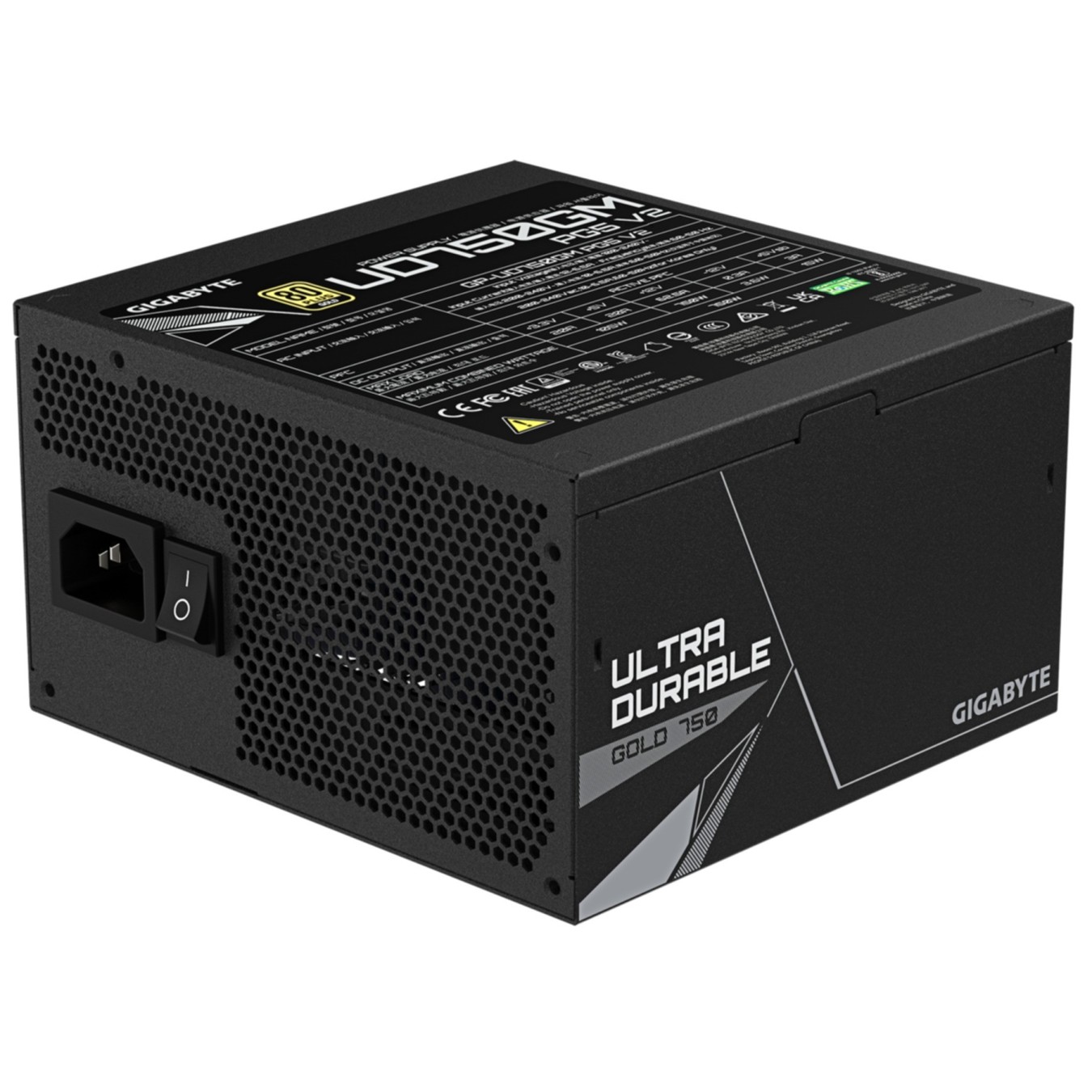 Power Supply Gigabyte GP-UD750GM V2 PG5 750W Gold - GP-UD750GM V2 - Black, ATX 3.1, 750 W, 80+ Gold, Fully Modular