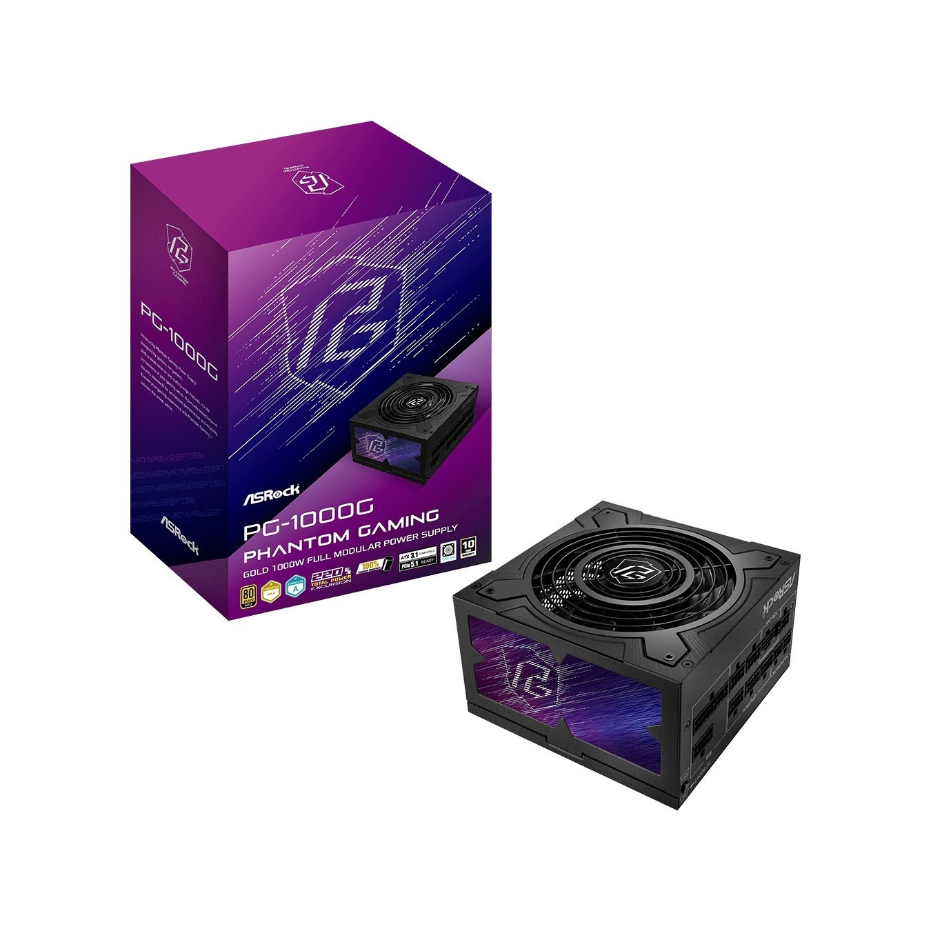 ASRock Phantom Gaming - PG-1000G - (Black, 1000W, ATX, 80+ Gold, Retail) — Buy in Cyprus with Fast Delivery