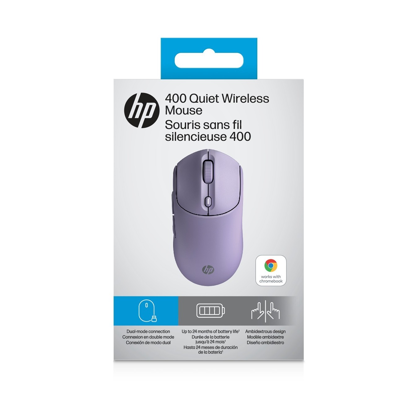 HP 400 Quiet Purple Wireless Mouse - EURO (P) - Ambidextrous, 6000 DPI, RF Wireless + Bluetooth