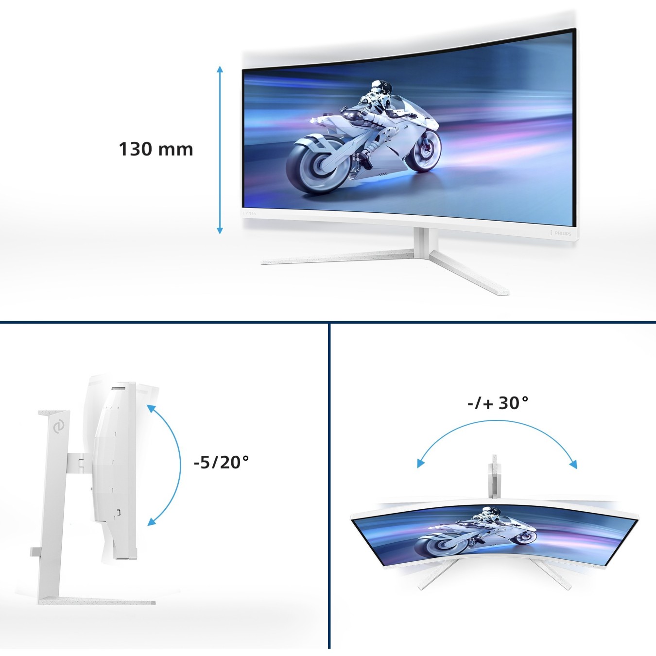 Philips 86.4cm (34.0') - 34M2C5501A - White, 34-inch UWQHD curved monitor, 2xHDMI+DP+USB, 180 Hz, 1 ms