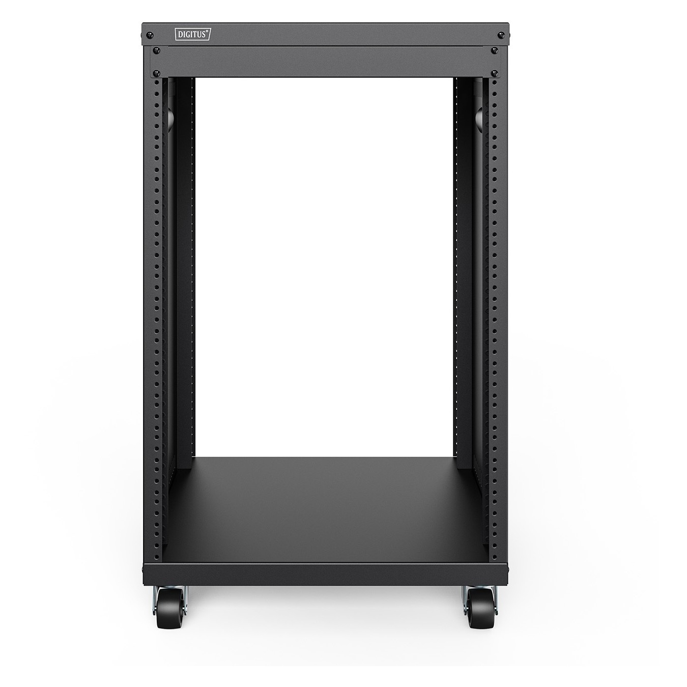 Universal 19-Inch Equipment Rack with Castors - 16U Freestanding - Black Steel — Buy in Cyprus with Fast Delivery