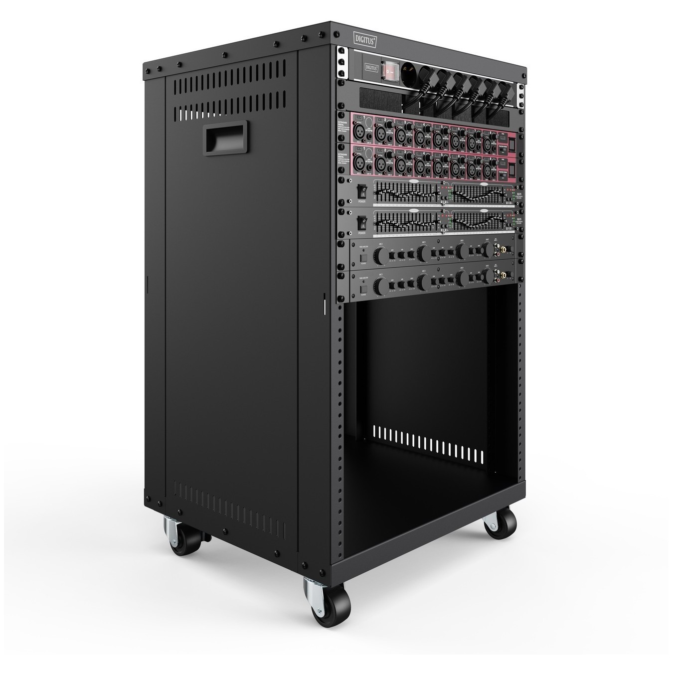 Universal 19-Inch Equipment Rack with Castors - 16U Freestanding - Black Steel — Buy in Cyprus with Fast Delivery