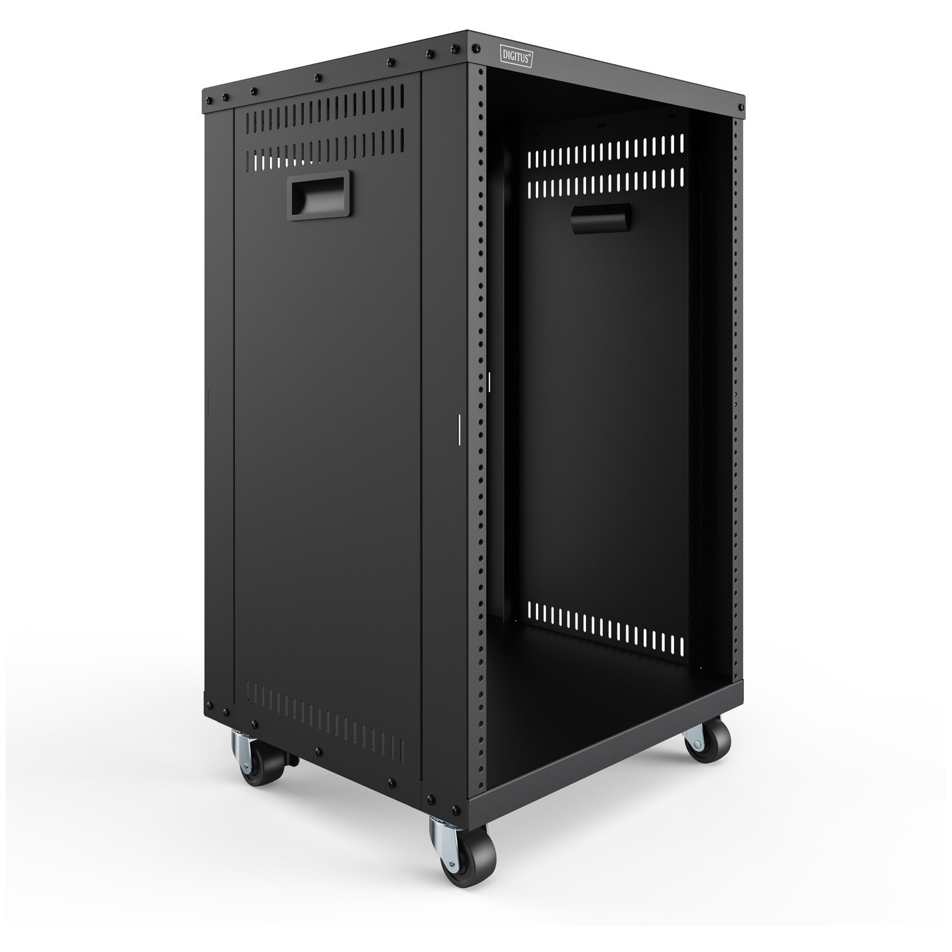 Universal 19-Inch Equipment Rack with Castors - 16U Freestanding - Black Steel — Buy in Cyprus with Fast Delivery
