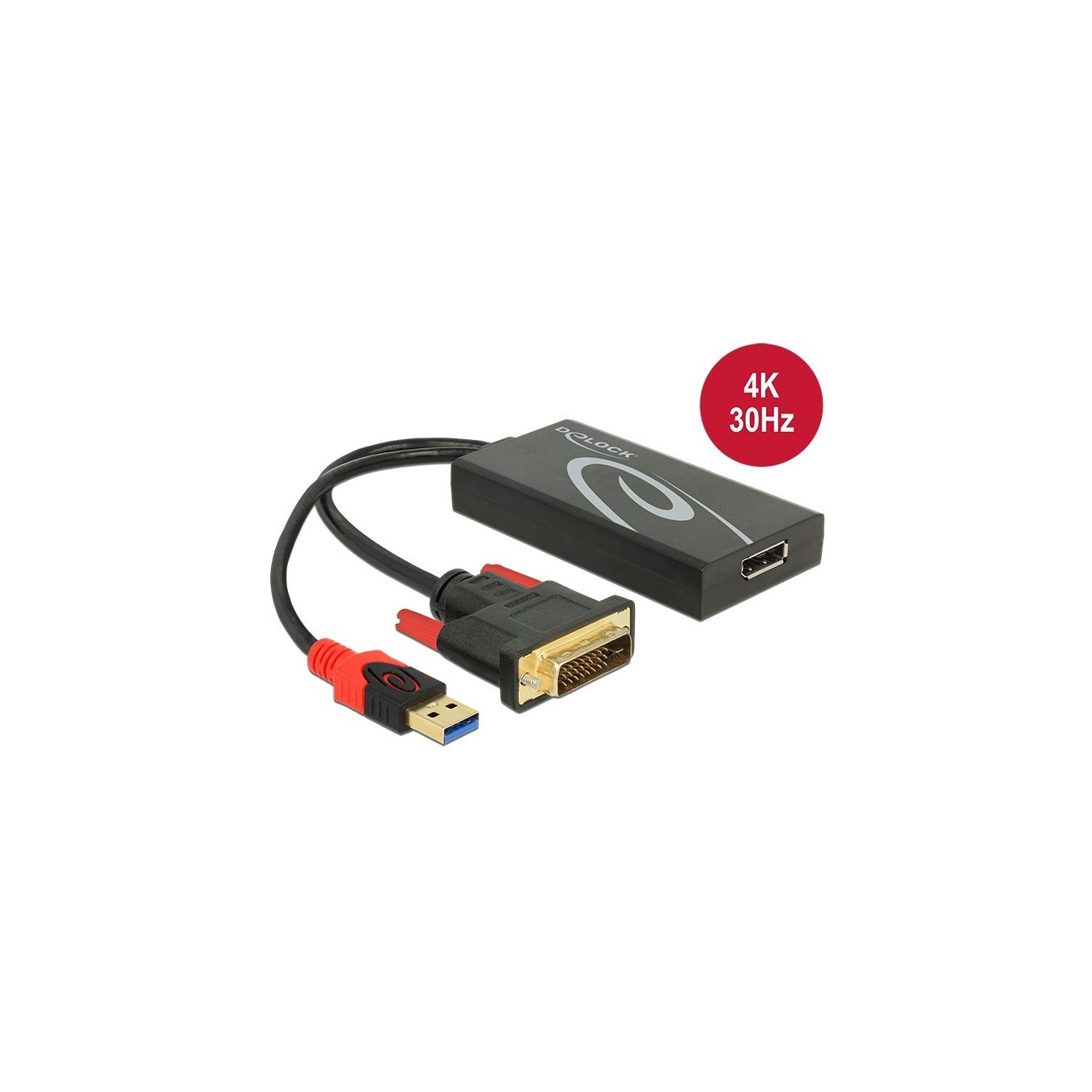 DELOCK DVI-D + USB to DisplayPort 1.2 Adapter - Black, 0.3 m — Buy in Cyprus with Fast Delivery