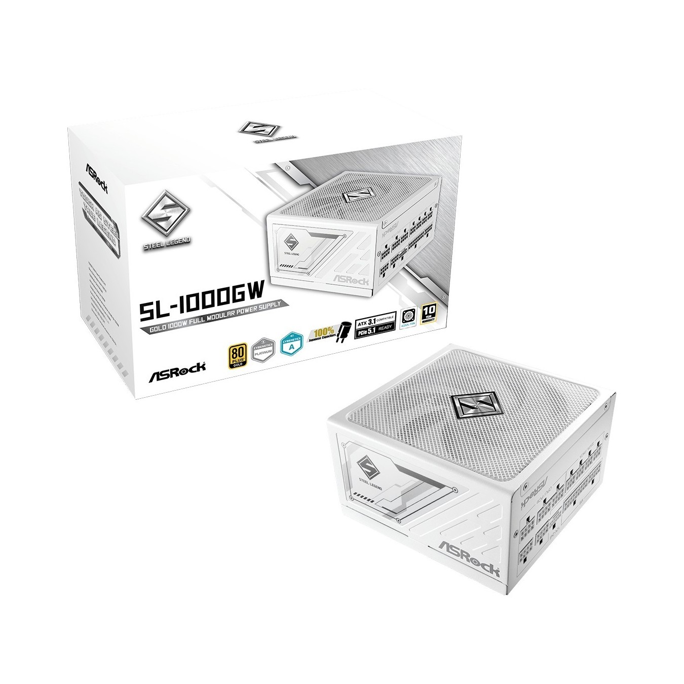 1000W ASRock Steel Legend - SL-1000GW - ATX PSU, 80+ Gold, White — Buy in Cyprus with Fast Delivery