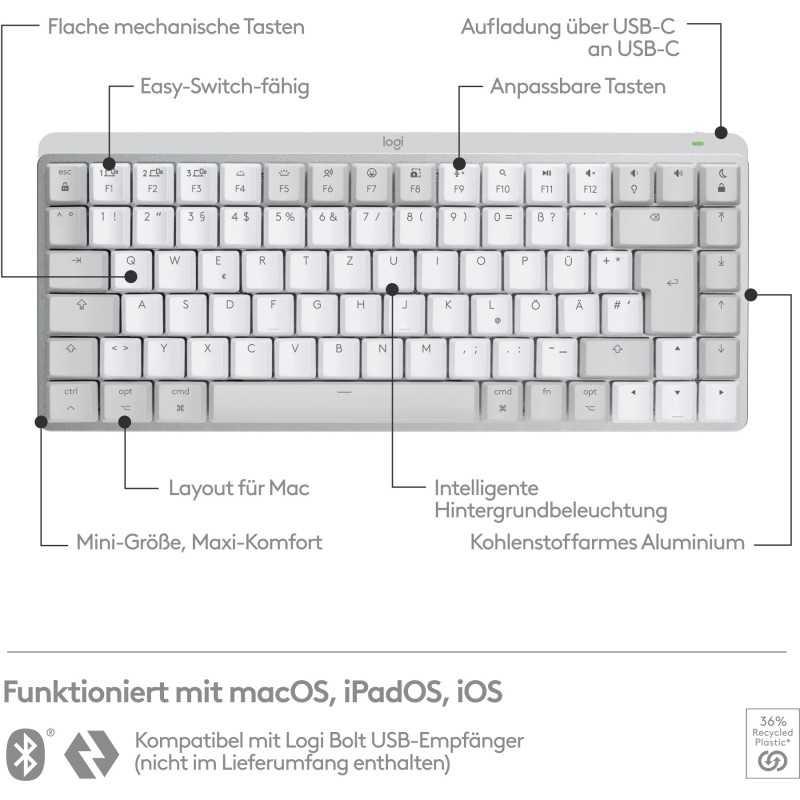 Buy Logitech MX Mechanical Mini for Mac - Wireless Illuminated Keyboard - PALE GREY in Cyprus, Nicosia, Limassol, Larnaka, Pafos