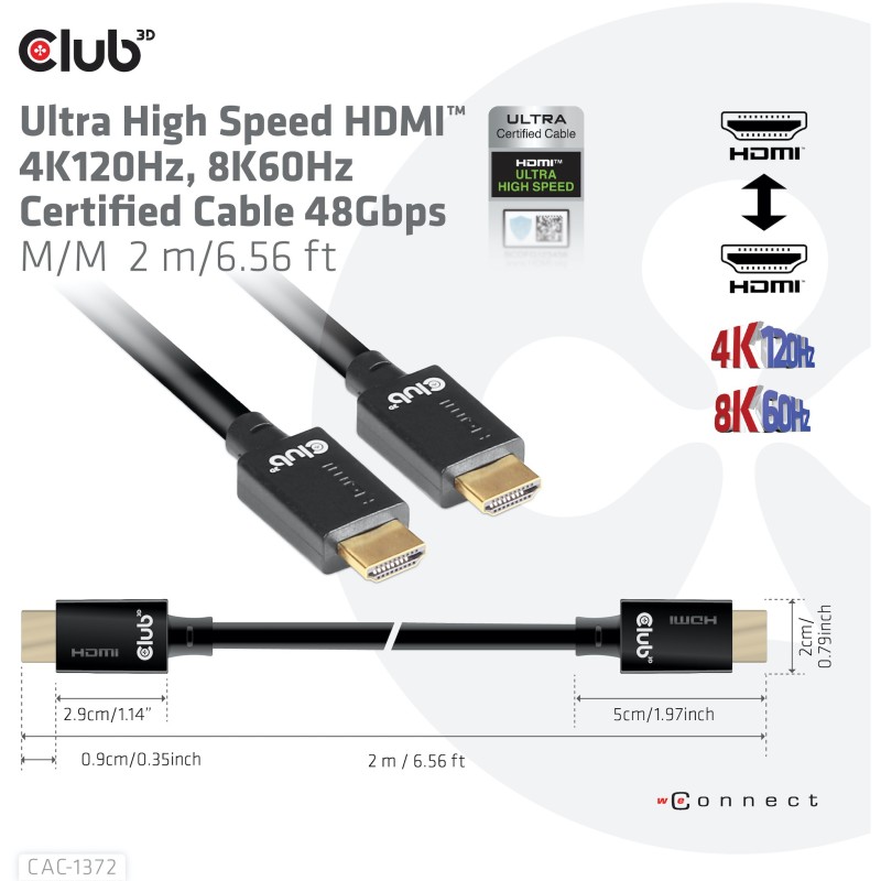Buy Club3D HDMI Cable A to A - 2.1 Ultra High Speed - 10K HDR - 2 m - Retail in Cyprus, Nicosia, Limassol, Larnaka, Pafos