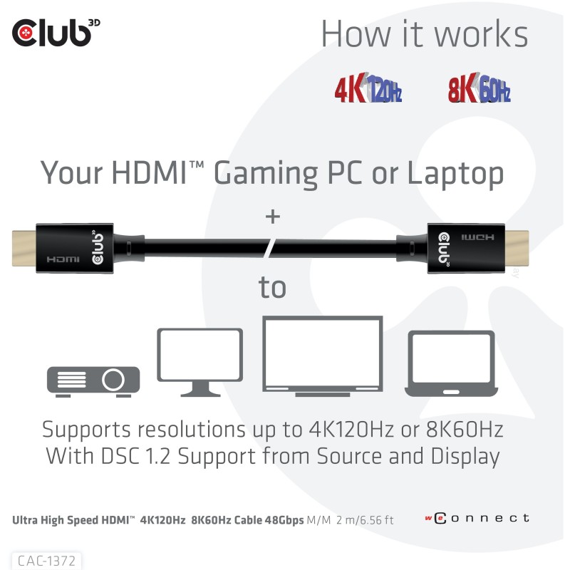 Buy Club3D HDMI Cable A to A - 2.1 Ultra High Speed - 10K HDR - 2 m - Retail in Cyprus, Nicosia, Limassol, Larnaka, Pafos