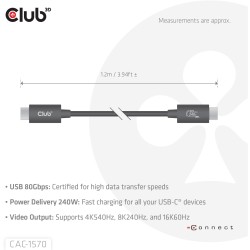 Buy Club3D USB-C Cable 80Gbps certified PD240W 8K240Hz 1.2m St St in Cyprus, Nicosia, Limassol, Larnaka, Pafos