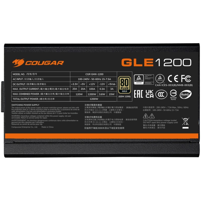 Buy COUGAR Power Supply - GLE 1000W - ATX3.1, 80 Plus Gold in Cyprus, Nicosia, Limassol, Larnaka, Pafos