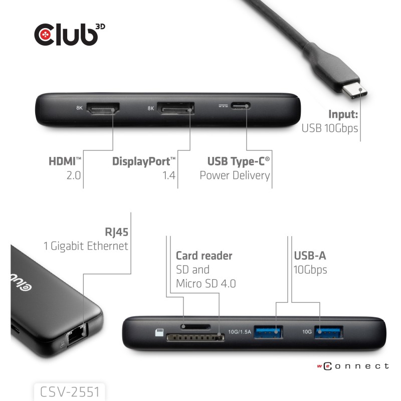 Buy Club3D USB-C 8in1-HUB - to DP1.4 HDMI2.0 USB-C LAN 8K30Hz PD100W in Cyprus, Nicosia, Limassol, Larnaka, Pafos