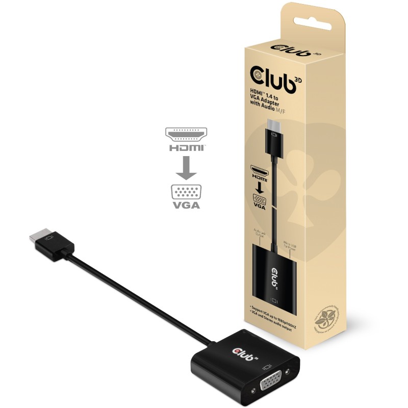 Buy Club3D Adapter HDMI 1.4 to VGA (with Audio) St Bu retail - HDMI 1.4 to VGA (... in Cyprus, Nicosia, Limassol, Larnaka, Pafos