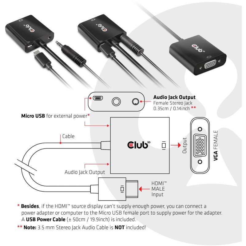 Buy Club3D Adapter HDMI 1.4 to VGA (with Audio) St Bu retail - HDMI 1.4 to VGA (... in Cyprus, Nicosia, Limassol, Larnaka, Pafos