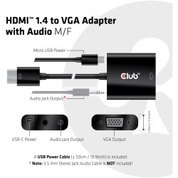 Buy Club3D Adapter HDMI 1.4 to VGA (with Audio) St Bu retail - HDMI 1.4 to VGA (... in Cyprus, Nicosia, Limassol, Larnaka, Pafos