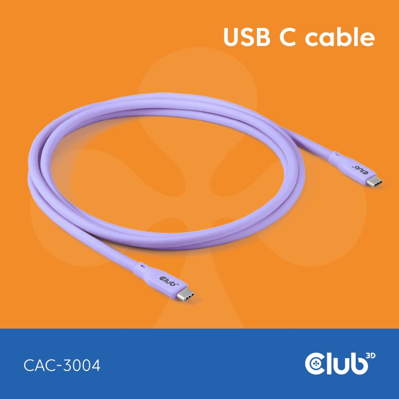 Buy Club3D Lifestyle USB-C Cable PD 240W 20Gbps 2m Purple St St - USB-C in Cyprus, Nicosia, Limassol, Larnaka, Pafos