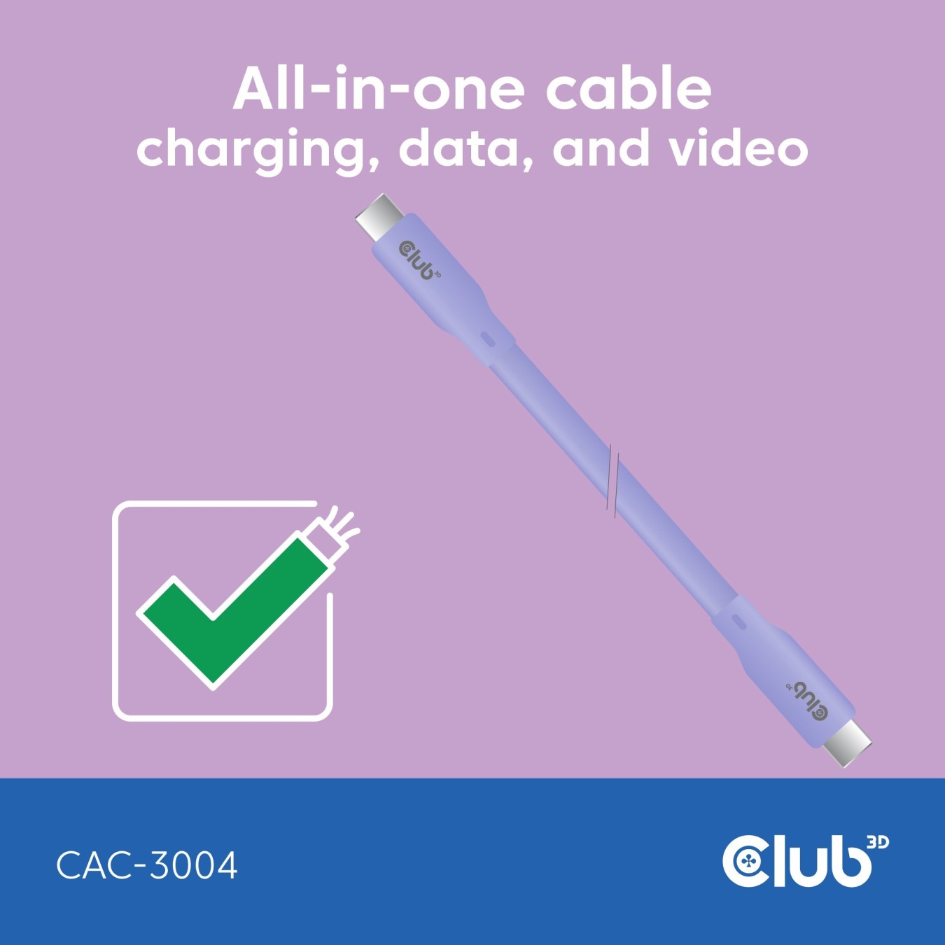 Club3D Lifestyle USB-C Cable PD 240W 20Gbps 2m Purple St St - USB-C — Buy in Cyprus with Fast Delivery