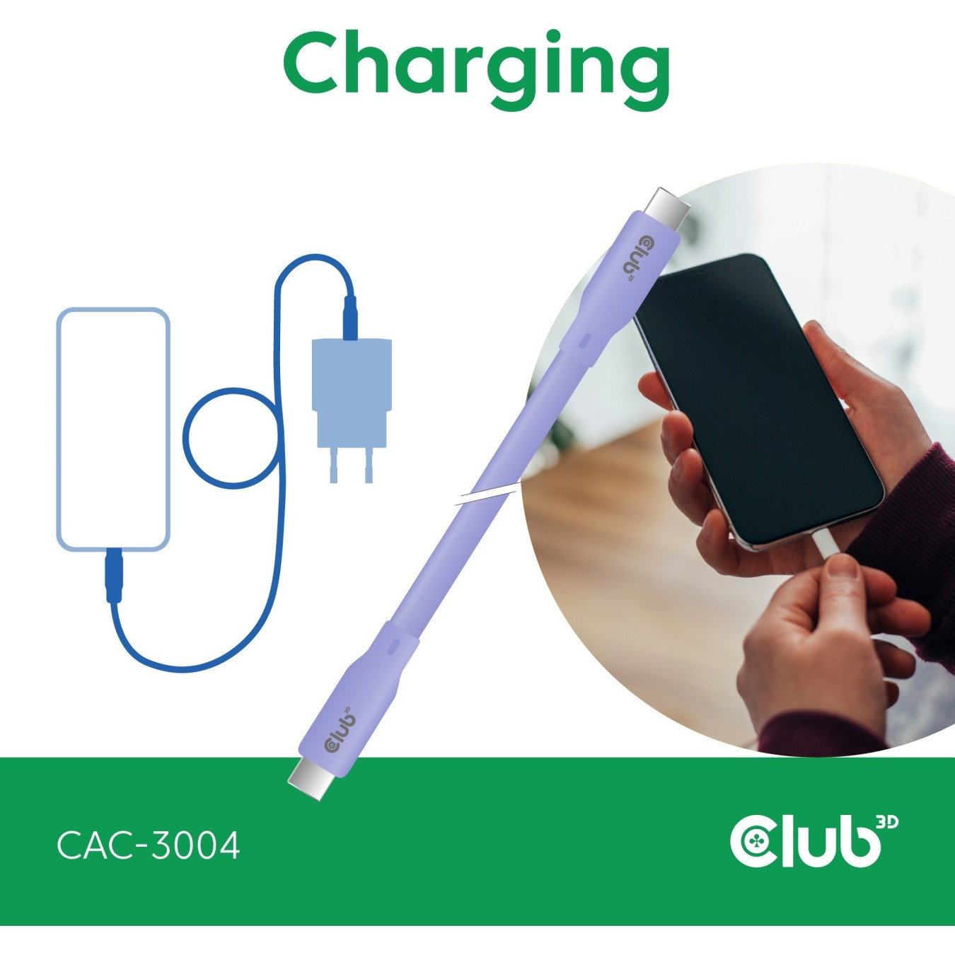 Club3D Lifestyle USB-C Cable PD 240W 20Gbps 2m Purple St St - USB-C — Buy in Cyprus with Fast Delivery