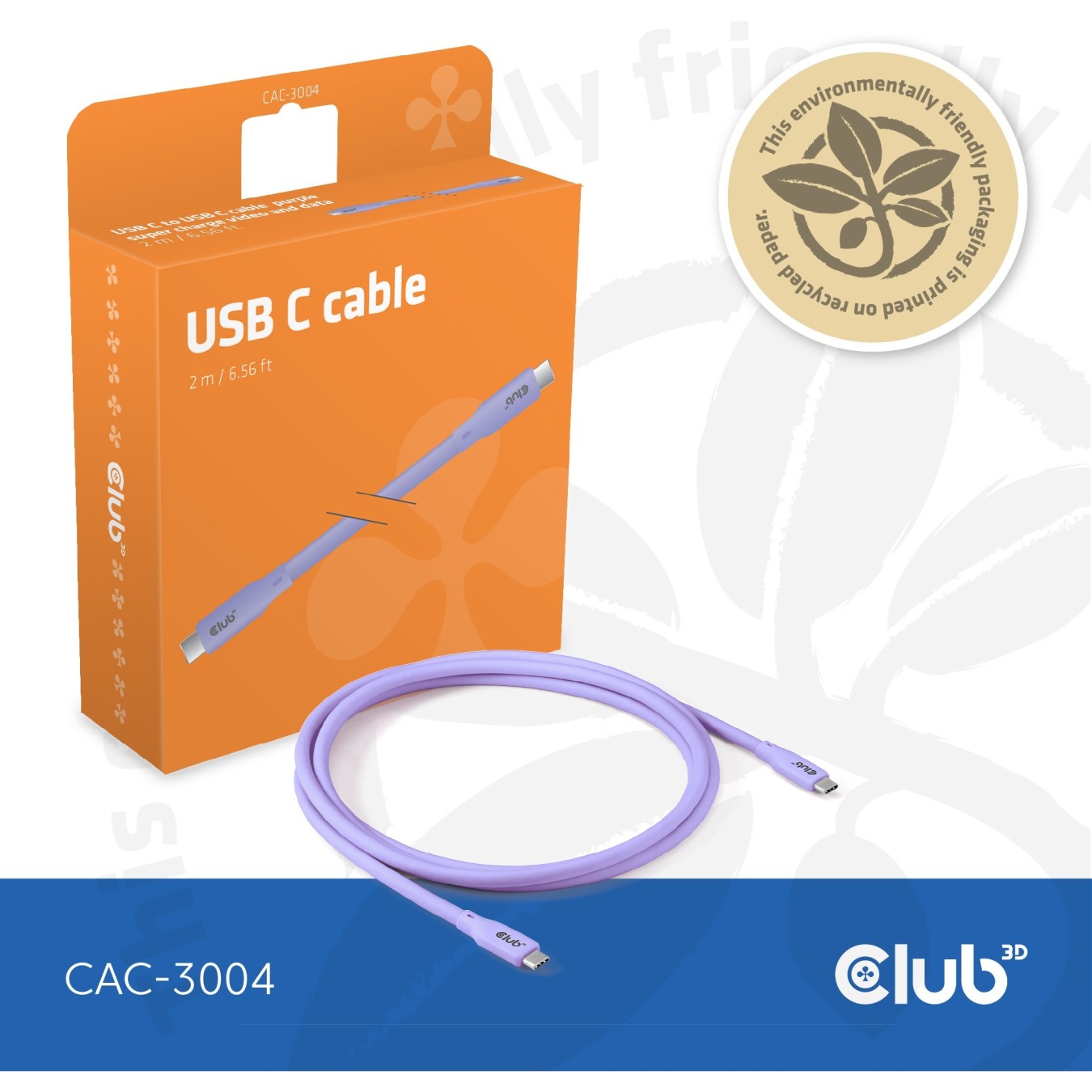 Club3D Lifestyle USB-C Cable PD 240W 20Gbps 2m Purple St St - USB-C — Buy in Cyprus with Fast Delivery