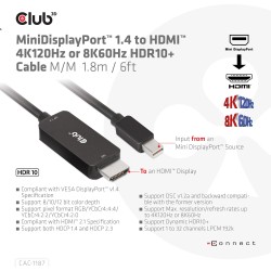 Buy Club3D Cable MiniDP 1.4 to HDMI - 1.8m - 8K60Hz in Cyprus, Nicosia, Limassol, Larnaka, Pafos