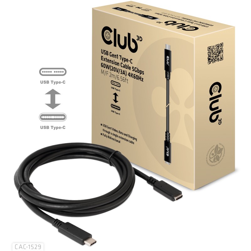 Buy Club3D USB-C Cable - USB 3.2 Type-C 2m Extension 5Gbps in Cyprus, Nicosia, Limassol, Larnaka, Pafos