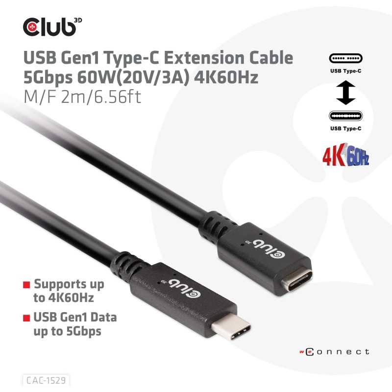 Buy Club3D USB-C Cable - USB 3.2 Type-C 2m Extension 5Gbps in Cyprus, Nicosia, Limassol, Larnaka, Pafos