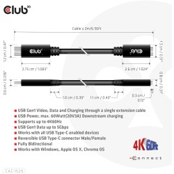 Buy Club3D USB-C Cable - USB 3.2 Type-C 2m Extension 5Gbps in Cyprus, Nicosia, Limassol, Larnaka, Pafos