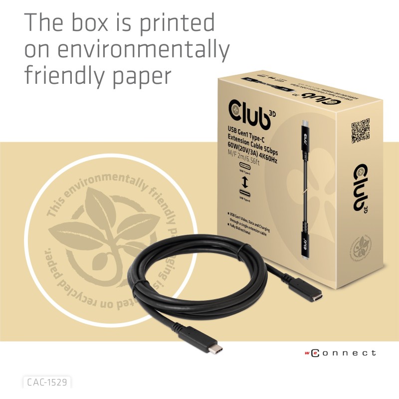 Buy Club3D USB-C Cable - USB 3.2 Type-C 2m Extension 5Gbps in Cyprus, Nicosia, Limassol, Larnaka, Pafos