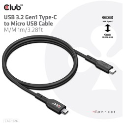 Buy Club3D Cable USB 3.2 Type C to Micro USB - 1m Stainless Steel in Cyprus, Nicosia, Limassol, Larnaka, Pafos