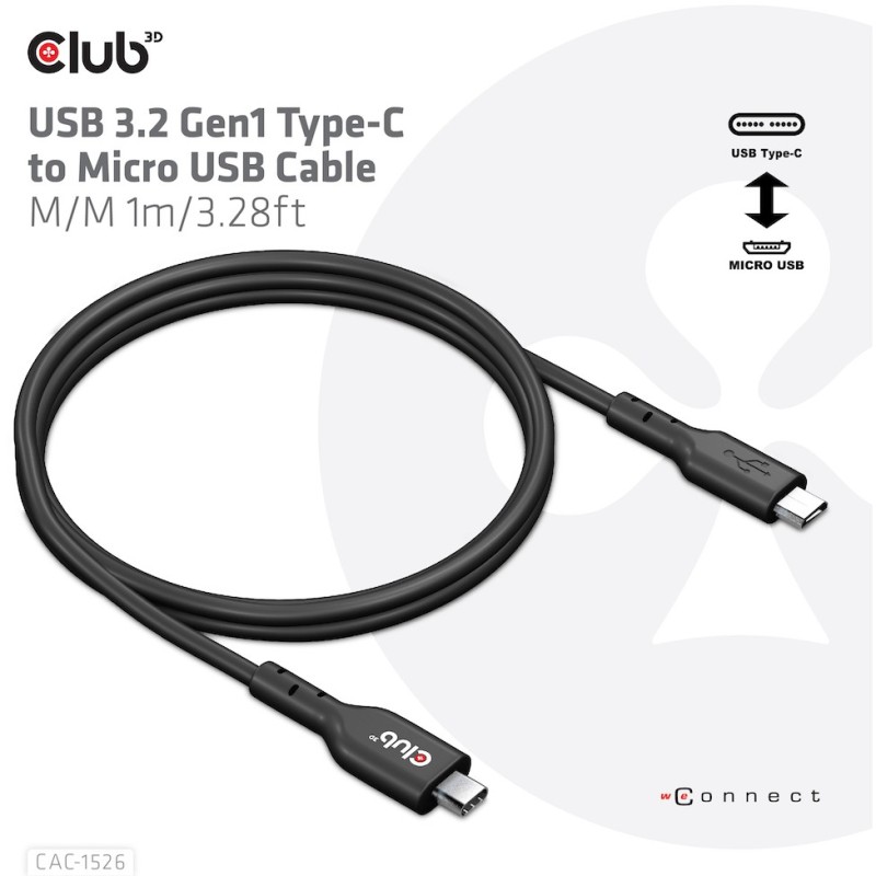Buy Club3D Cable USB 3.2 Type C to Micro USB - 1m Stainless Steel in Cyprus, Nicosia, Limassol, Larnaka, Pafos
