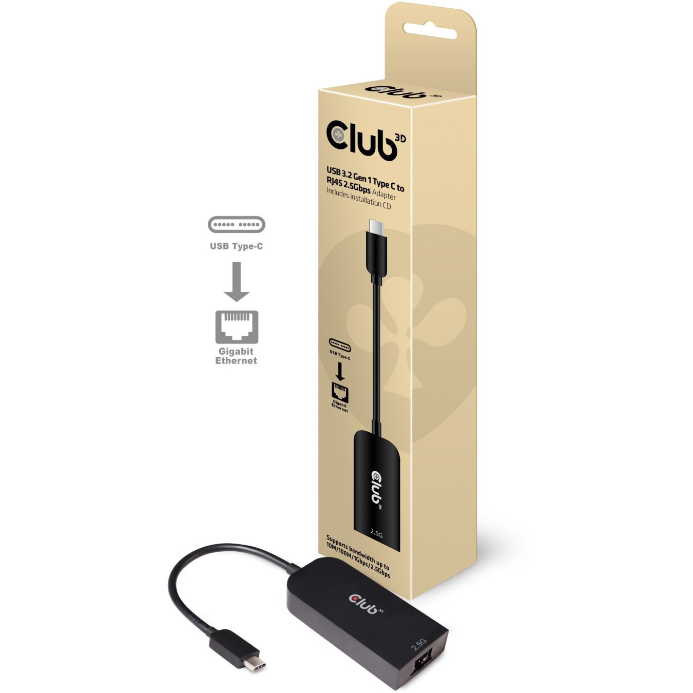Club3D Adapter - USB 3.2 Type C to RJ45 2.5Gb St Bu — Buy in Cyprus with Fast Delivery