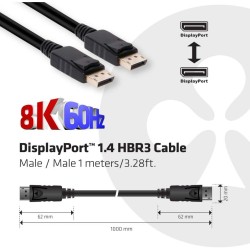 Buy Club3D DisplayPort Cable - 1.4 - HBR3 - 32.4Gb/s - 1 m - 8K60Hz - St St Polybag in Cyprus, Nicosia, Limassol, Larnaka, Pafos