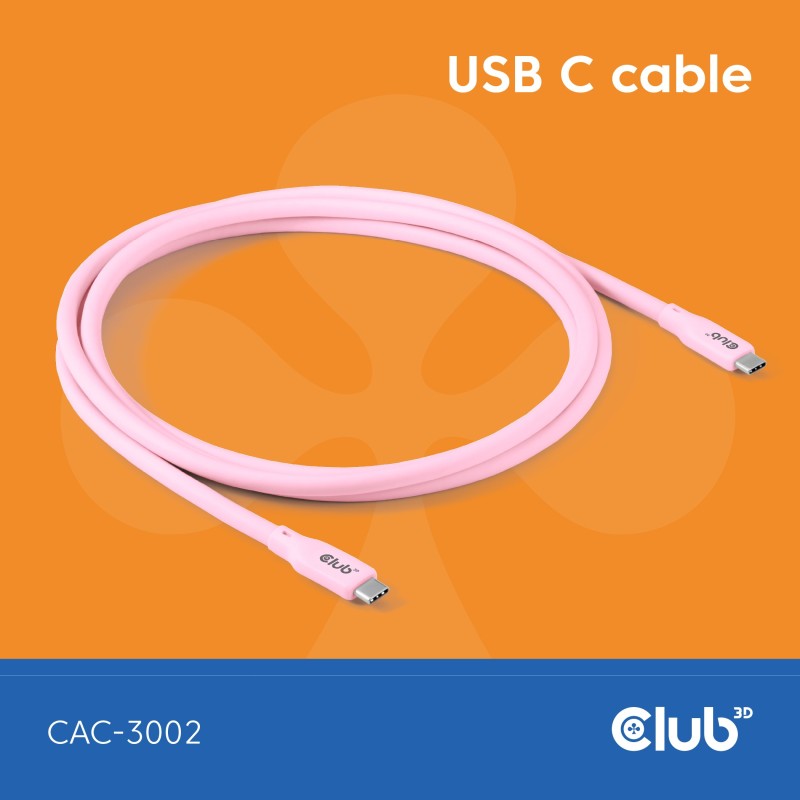 Buy Club3D Lifestyle USB-C Cable - PD 240W.20Gbps 2m Pink St St in Cyprus, Nicosia, Limassol, Larnaka, Pafos