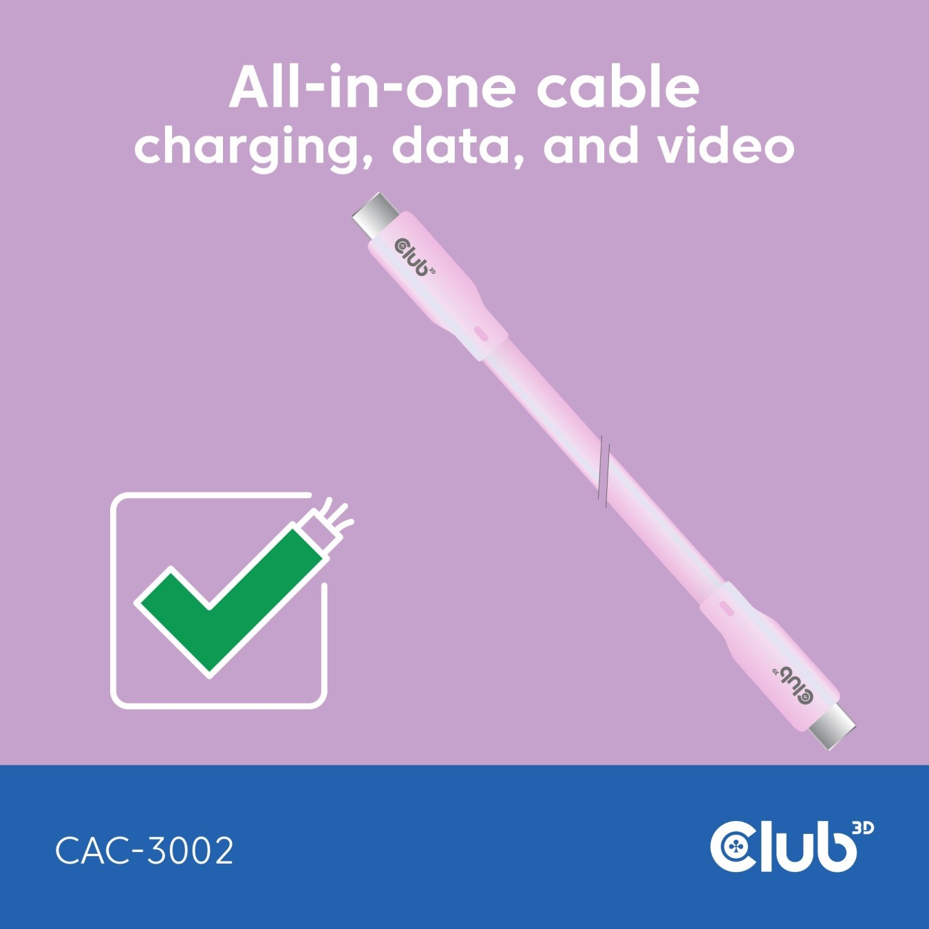 Club3D Lifestyle USB-C Cable - PD 240W.20Gbps 2m Pink St St — Buy in Cyprus with Fast Delivery