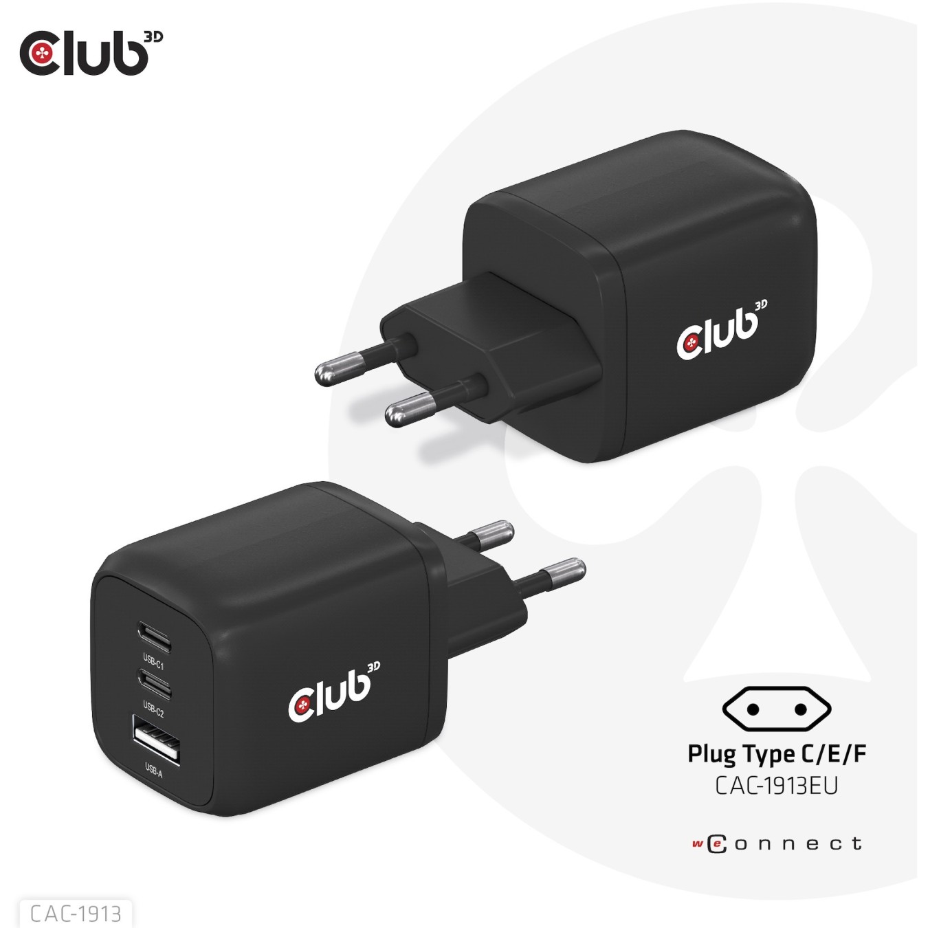 Club3D Charger - 2x USB-C, 1x USB-A, PD 65W, GaN, Retail — Buy in Cyprus with Fast Delivery