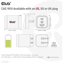 Club3D Charger - 2x USB-C, 1x USB-A, PD 65W, GaN, Retail — Buy in Cyprus with Fast Delivery