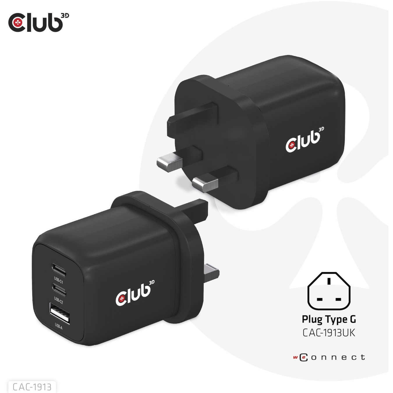 Club3D Charger - 2x USB-C, 1x USB-A, PD 65W, GaN, Retail — Buy in Cyprus with Fast Delivery