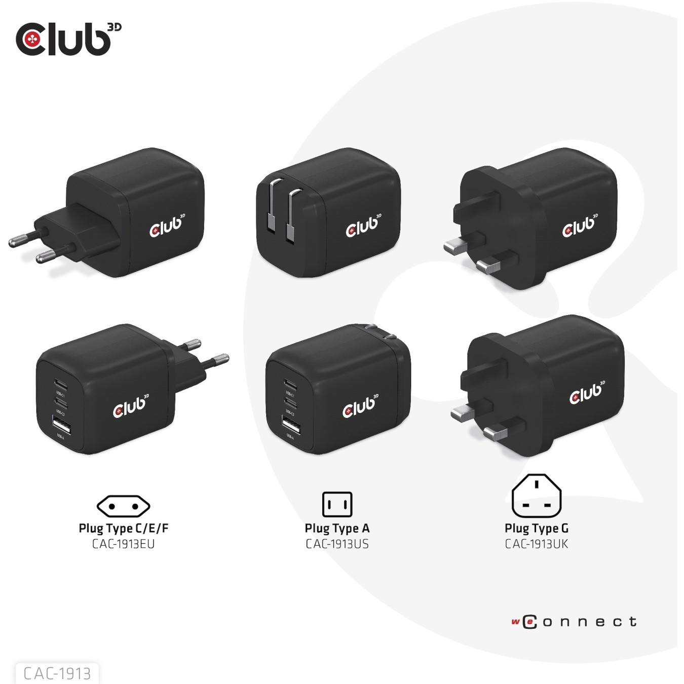 Club3D Charger - 2x USB-C, 1x USB-A, PD 65W, GaN, Retail — Buy in Cyprus with Fast Delivery