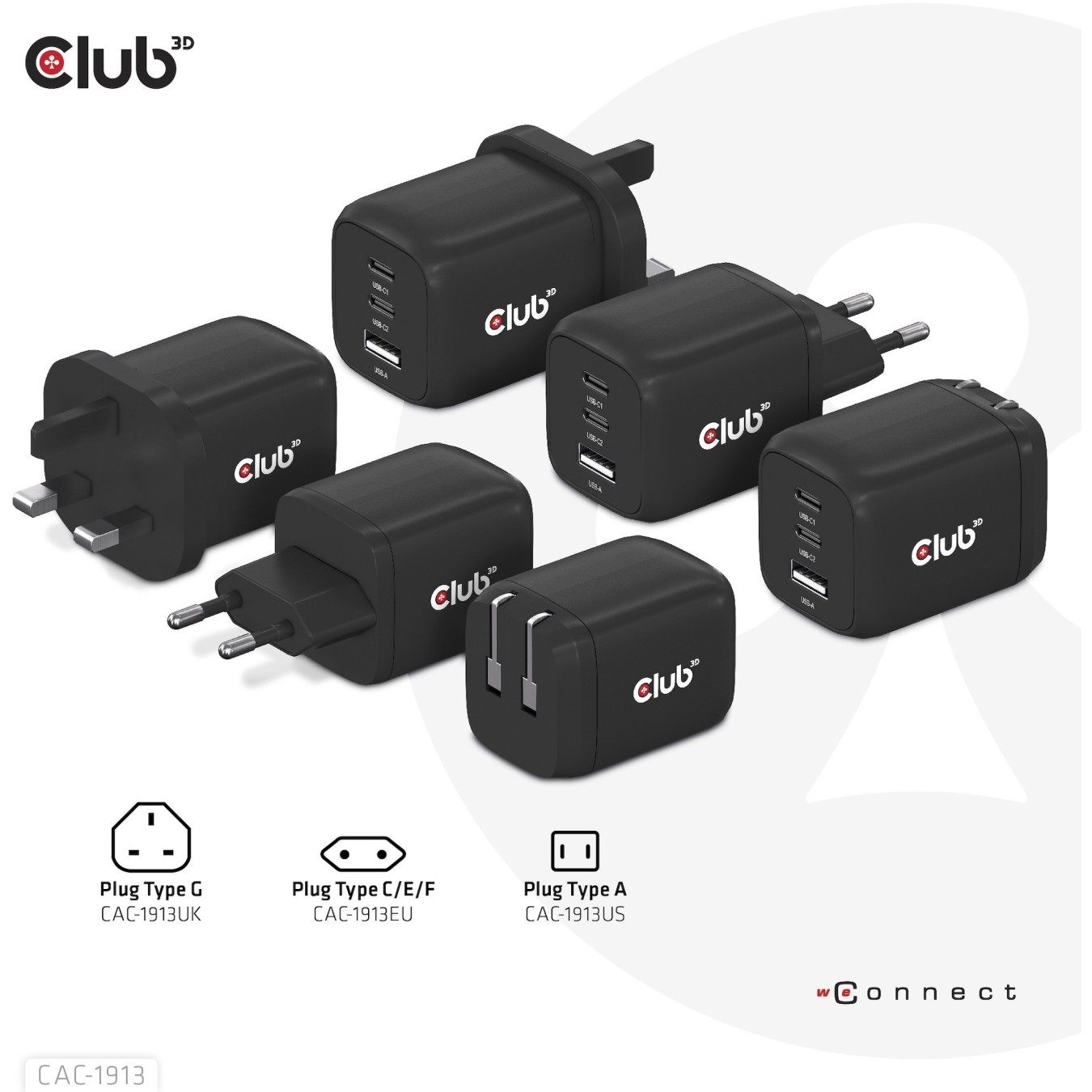Club3D Charger - 2x USB-C, 1x USB-A, PD 65W, GaN, Retail — Buy in Cyprus with Fast Delivery