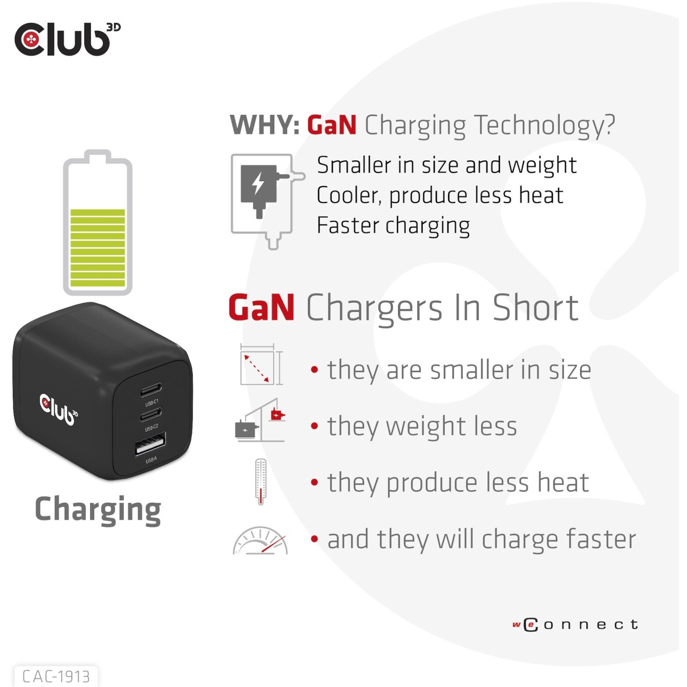 Club3D Charger - 2x USB-C, 1x USB-A, PD 65W, GaN, Retail — Buy in Cyprus with Fast Delivery