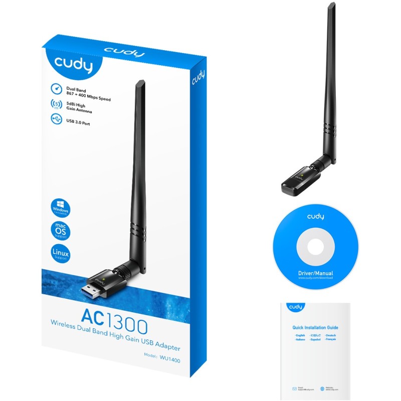 Buy Cudy USB 3.0 Adapter - AC1300 Wi-Fi High Gain in Cyprus, Nicosia, Limassol, Larnaka, Pafos