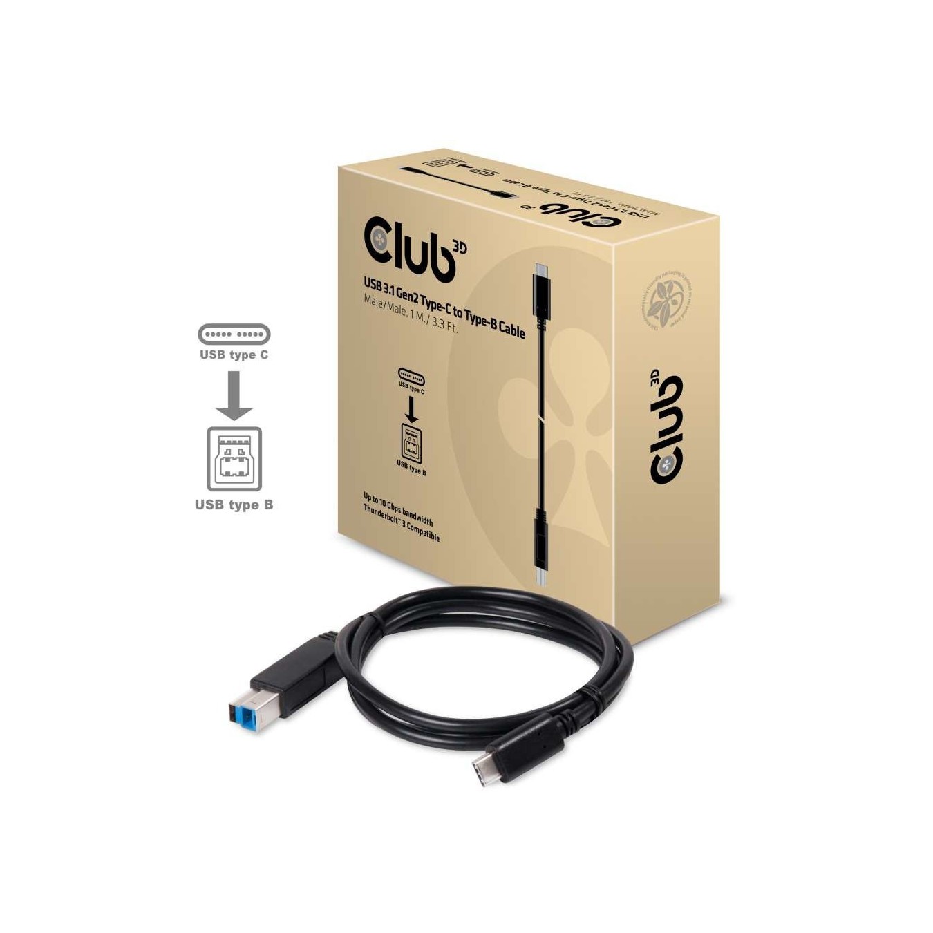 Club3D Cable USB 3.1 Type-C to USB Type-B 1.0m St St — Buy in Cyprus with Fast Delivery