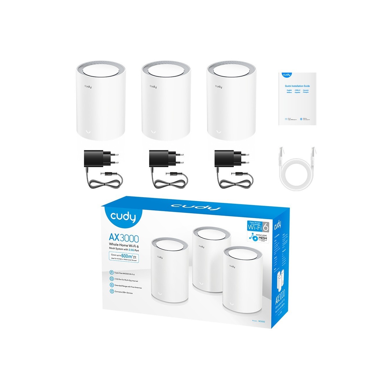 Cudy M3000 AX3000 Wi-Fi 6 Mesh System 3-Pack – 2.5G WAN 2402+574Mbps | Armenius Store