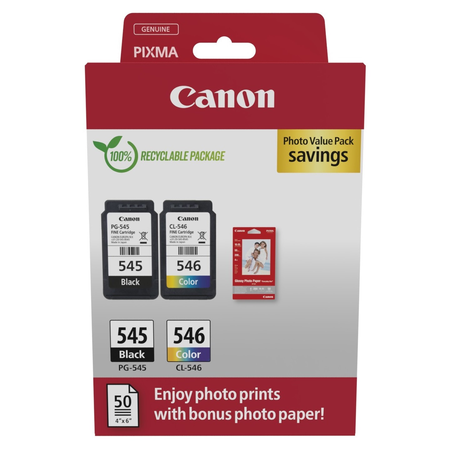 Canon Ink PG-545 CL-546 2-pack Multipack (BK Color) incl. Photo Paper - 8287B008 - 2-pack Multipack (BK Color) incl. Photo Paper