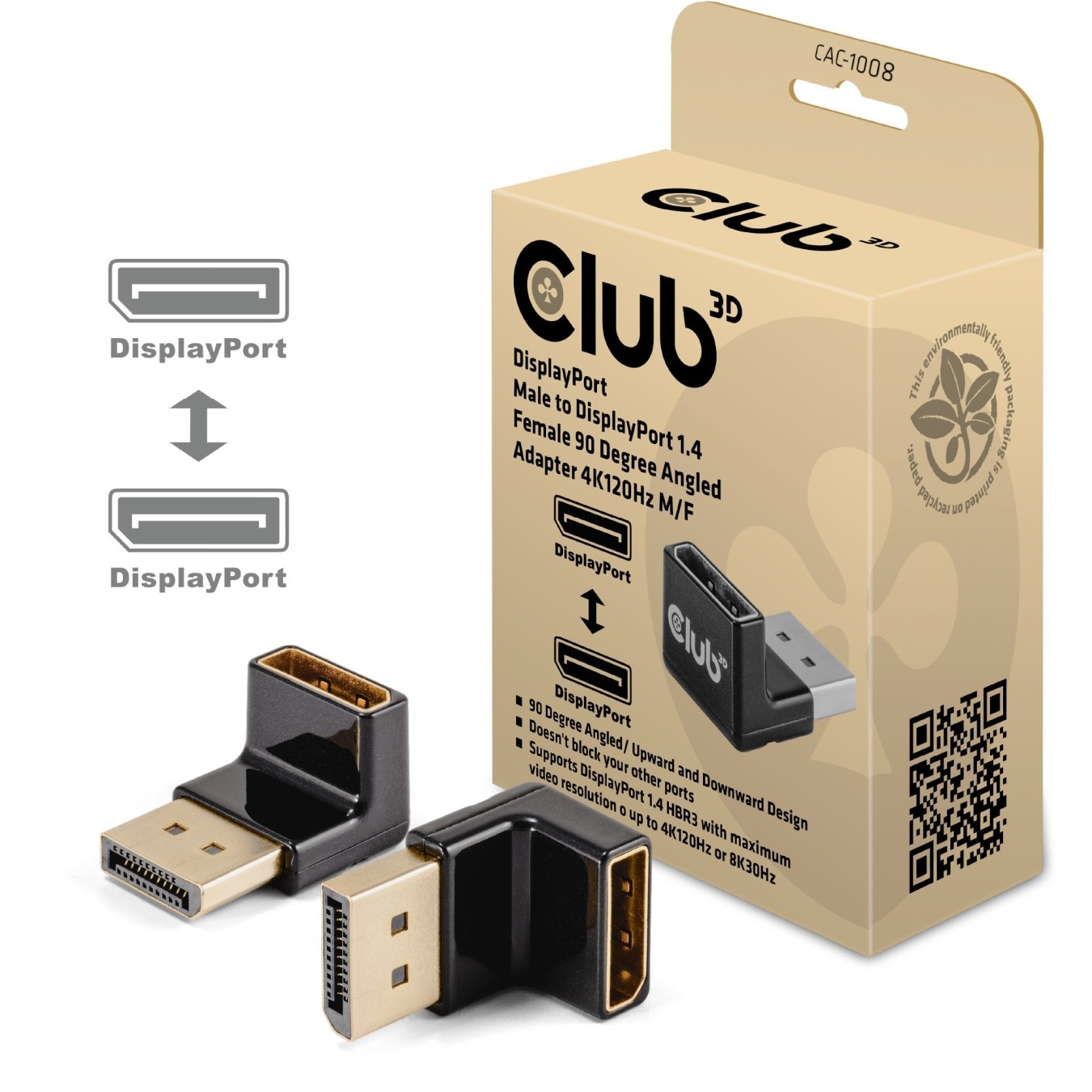 Club3D Adapter - DP to DP 1.4 90 Degree Angled 4K@120Hz St Bu retail — Buy in Cyprus with Fast Delivery