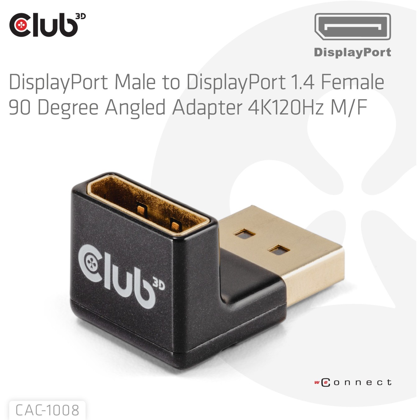 Club3D Adapter - DP to DP 1.4 90 Degree Angled 4K@120Hz St Bu retail — Buy in Cyprus with Fast Delivery