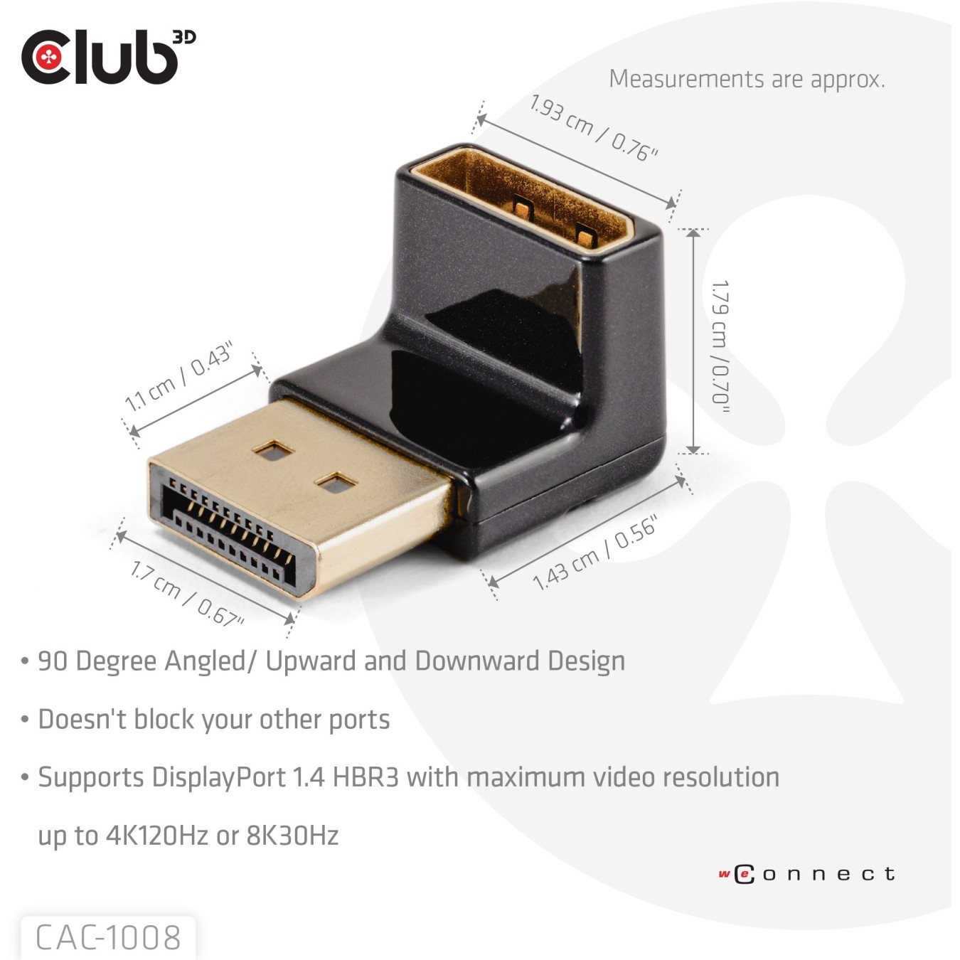 Club3D Adapter - DP to DP 1.4 90 Degree Angled 4K@120Hz St Bu retail — Buy in Cyprus with Fast Delivery