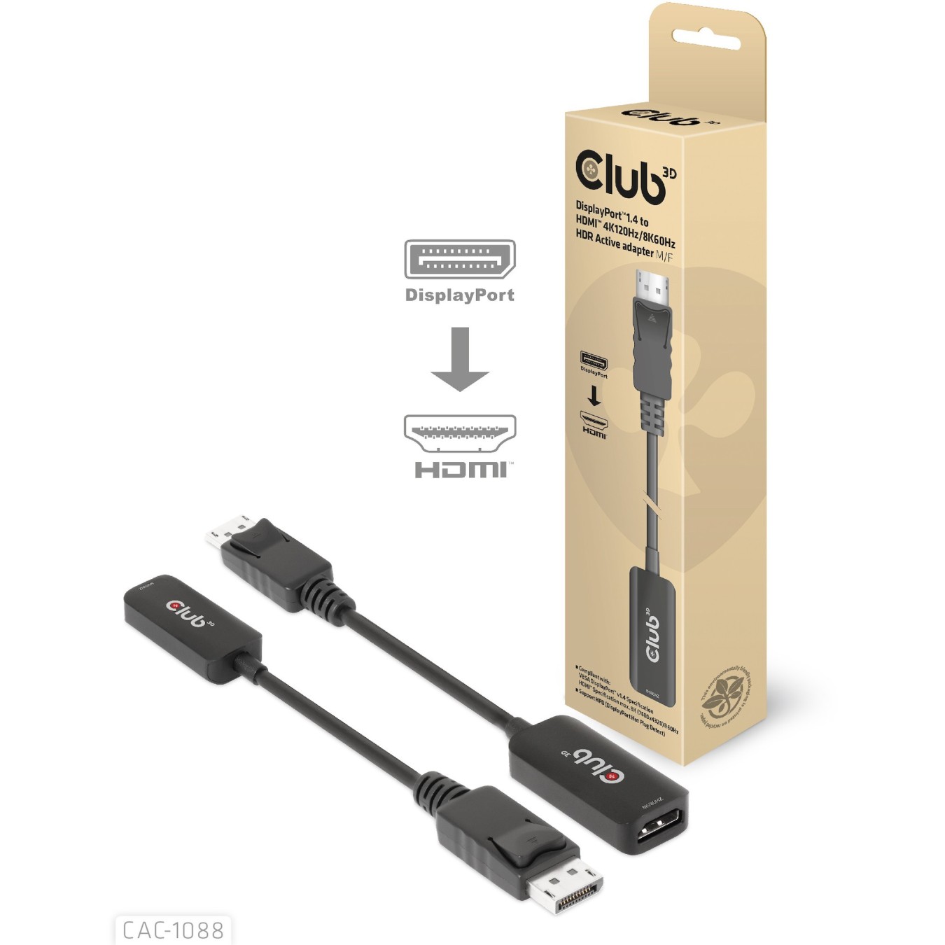 Club3D Adapter - DisplayPort 1.4 to HDMI HDR 8K60Hz active retail — Buy in Cyprus with Fast Delivery