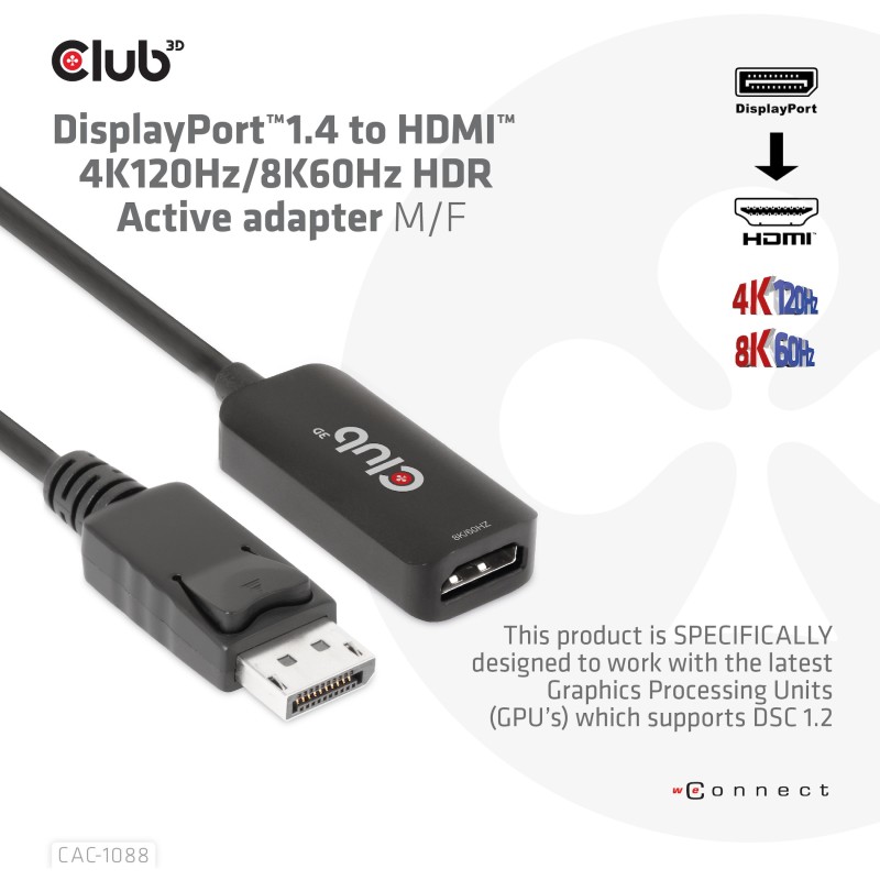 Buy Club3D Adapter - DisplayPort 1.4 to HDMI HDR 8K60Hz active retail in Cyprus, Nicosia, Limassol, Larnaka, Pafos