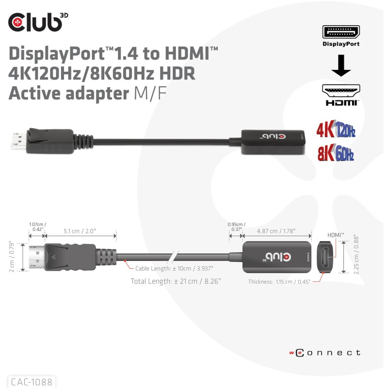 Buy Club3D Adapter - DisplayPort 1.4 to HDMI HDR 8K60Hz active retail in Cyprus, Nicosia, Limassol, Larnaka, Pafos