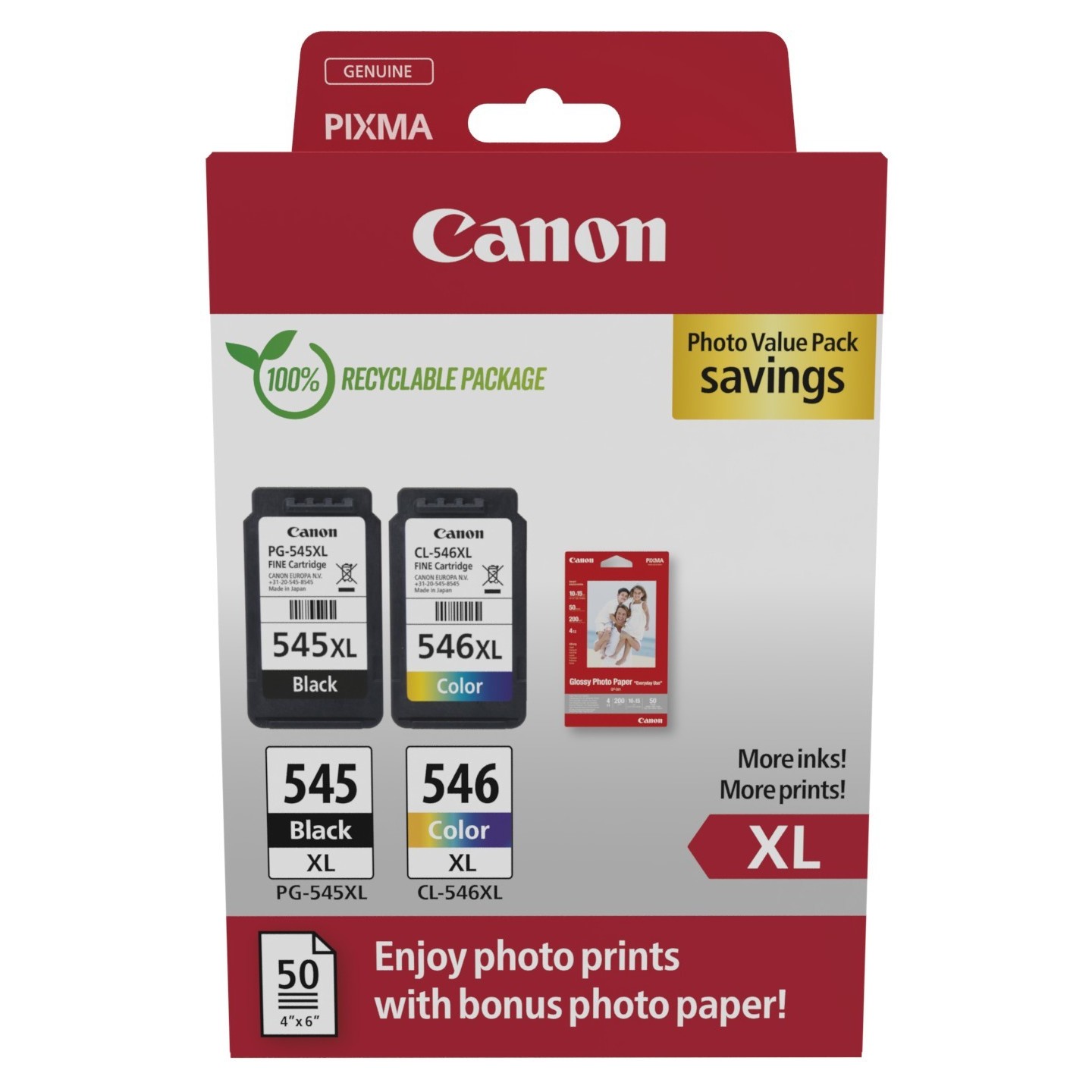 Canon Ink - 8286B011 - PG-545XL CL-546XL 2-pack multipack incl. photo paper — Buy in Cyprus with Fast Delivery